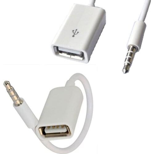White 3.5mm Male Audio Jack to USB 2.0 Type A Female Converter Adapter Cable H