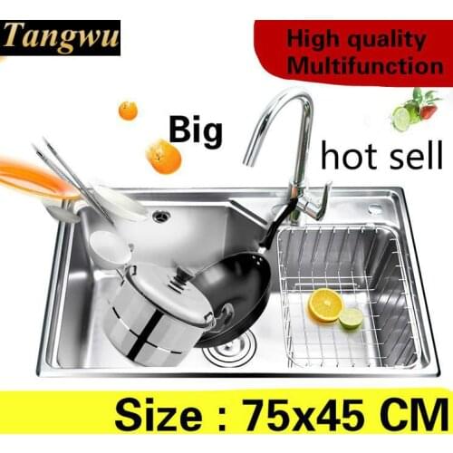 Free shipping Home stretch faucet wash vegetables high capacity kitchen single trough sink 304 stainless steel big 75x45 CM