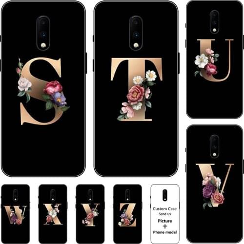 Flower 26 English Name Letters Custom Initial Case For Oneplus 7 6.41" Soft Silicone Cover For Oneplus 7 Pro 6.67"