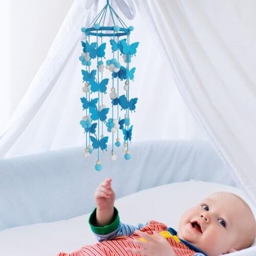 D7WF Baby Crib Wind Chime Butterfly Hair Ball Rattle Newborn Cot Pendant Infants Room Decoration Shower Gift