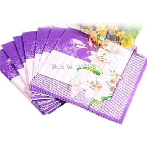 Purple lily paper towels Wedding napkins Color Napkin Paper 60% Virgin Wood napkin free shipping