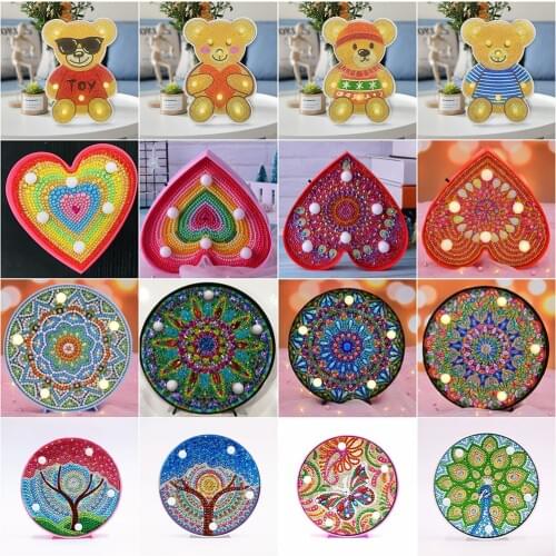 HUACAN Diamond Painting LED Lamp Light Bear Sale Mosaic Embroidery Cross Stitch Kit Decoration Gift