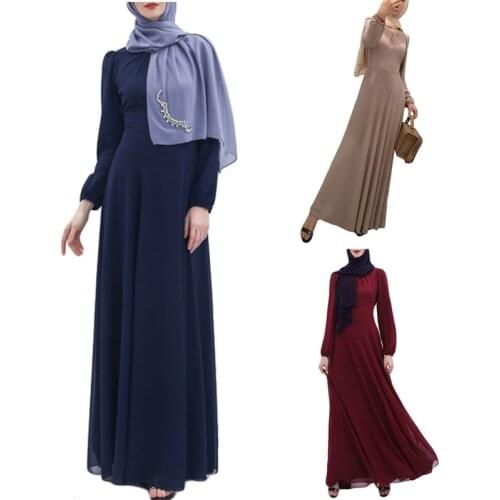 Eid Muslim Women Dress Prayer Garment Female Casual Long Sleeve Kaftan Abaya Dres Ramadan Robes Solid Color Gown Islamic Clothes