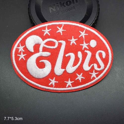 Red Elvis Words Iron On Full Embroidered Clothes Patches For Clothing Stickers Garment Wholesale