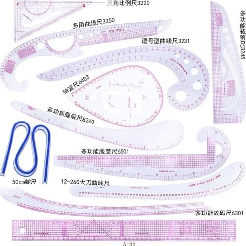 11Pcs Multi-function Clothing Sample Cutting Ruler Metric Yardstick Rulers Drawing Tailor Ruler Curve Yardstick Sewing Tool