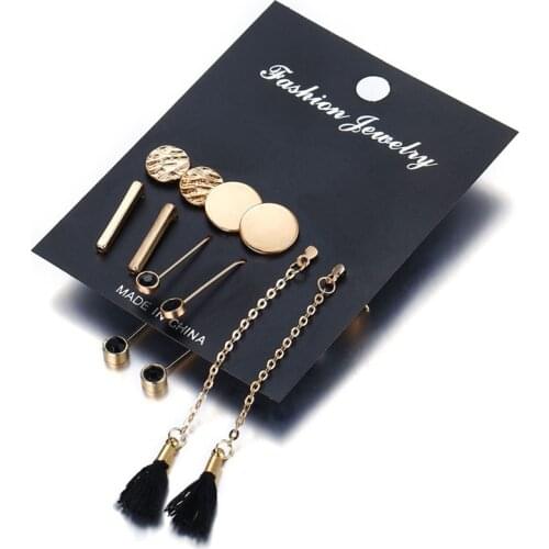 Fashion Korean Earrings Set For Women Round Sharp Gold Color Long Tassel Earrings Set Female Brincos Jewelry Gifts 2019 New
