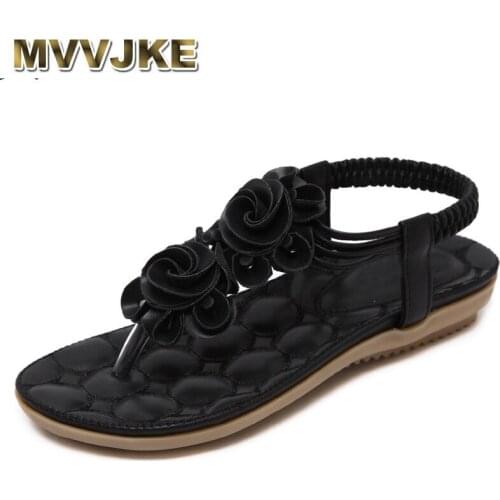 MVVJKE Women Casual Shoes Flower Comfortable Sandals Flat Heel Summer Woman Bohemian Thong Sandals Flip Flops Plus Size 35-41