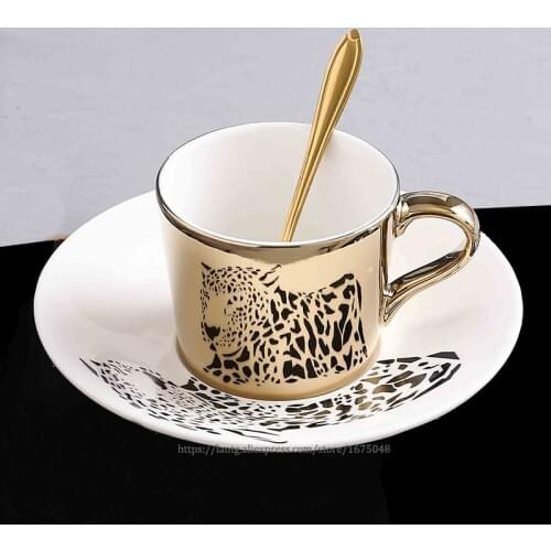 New Leopard Anamorphic Cup Mirror Reflection Cup Zebra Mug Elk coffee cup with plate
