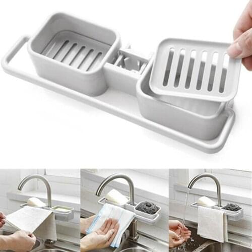 Kitchen Sink Faucet Sponge Soap Storage Organizer Cloth Drain Rack Holder Shelf Drain Rack Holder Save Space Kitchen Organizer
