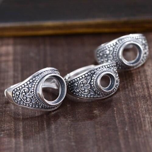 Ring Blank (6x6mm/8x8mm/10.2x10.2mm Round Blank) Adjustable Thai Sterling Silver Ring Base Round Cabochon Ring Setting R860B