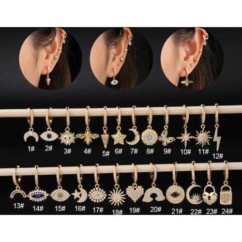 1Pc Hoop With Cz Drop Earrings Stainless Steel Butterfly Heart Dangle Cartilage Earring For Women Helix Ear Piercing Jewelry