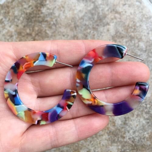UJBOX 2019 Japanese Korean Colored Acetate Resin Earrings Women Acrylic Wedding Party Hoop Earrings Statement Jewelry Gift