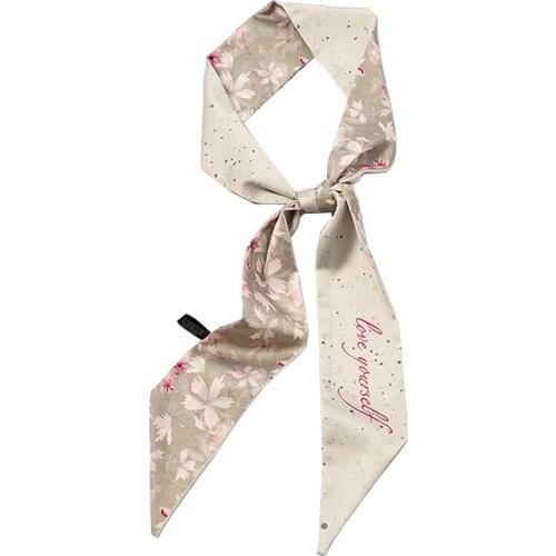 MoriBty Skinny Women Silk Headscarf Bandanas Long Hair Ribbon Neck Wraps Foulard Femme Neckerchief Floral Striped Bufandas Mujer