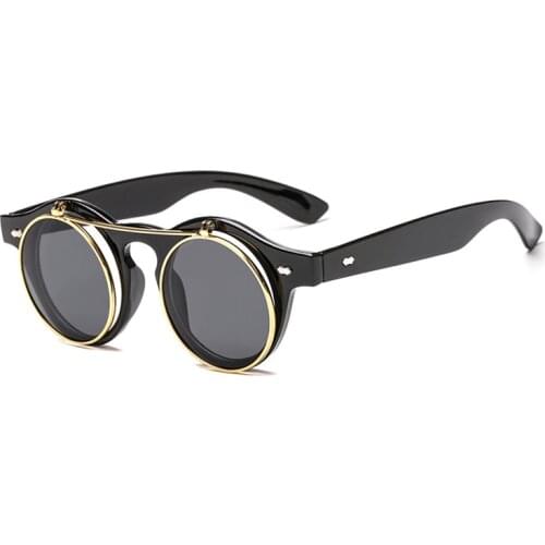 Steam Punk Flip Up Women Men Sunglasses Round Glasses Vintage Retro Sunglass-woman Steampunk Brand Designer Female Male Uv400