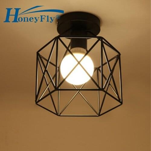 HoneyFly LED Simple Iron Frame Ceiling Light E27 Diamond Nordic Vintage Black Metal Lamp Corridor Dining Room Indoor Lighting