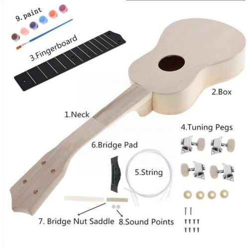 21 Inch Diy Painted Handmade Assembly Ukulele Materials Toy Toys Kids Interactive Music Instrument Parent-child Wooden Musi S2j5