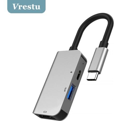 3 in 1 USB C Type C HUB Converter Aluminum Alloy 4K HD Video PD Charging Adapter Dock Splitter for Laptop Notebook Macbook Pro