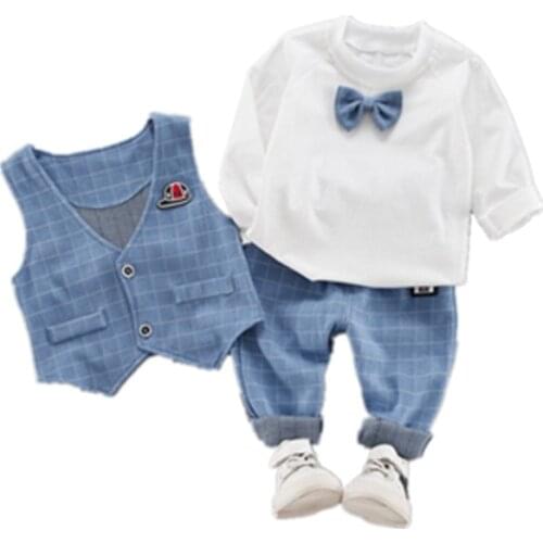 Spring and Autumn Gentlemans 3-piece Vest+shirt+pant Childrens Suit Style Toddler Sport Clothes Sets Tracksuits 1 2 3 4 Ages