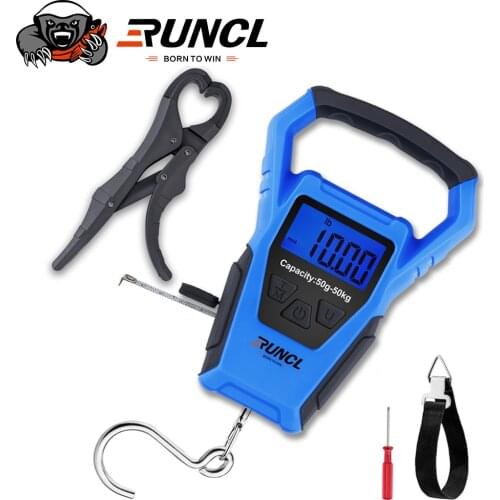 RUNCL 50kg Waterproof Fishing Scale with Fish Grip Ruler For Luggage Travel Weighting Steelyard Hanging Electronic Scale