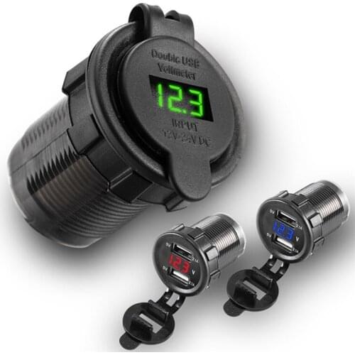 12V/24 Car Cigarette Lighter Adapter Socket Dual USB Port Charger Waterproof Temperature Resistance Boat Motorcycle Power Outlet