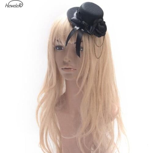 Women Ladies Mini Top Hat Cap Bowknot Flower Chains Hair Clip Cosplay Party Headwear Hair Clip