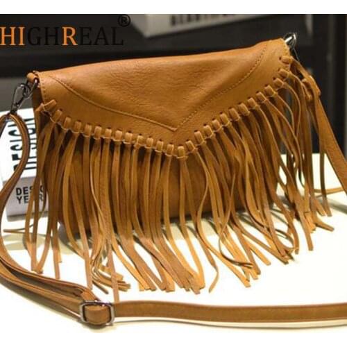 HIGHREAL Pu Leather Fringed Shoulder Bag Female Envelope Small Crossbody Bag Fashion Tassel Messenger Bag Bolsas De Mujer
