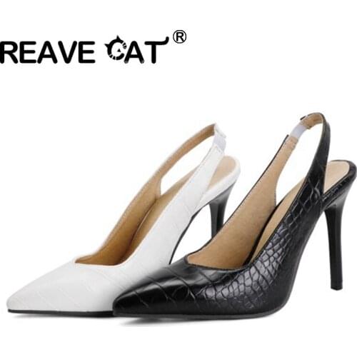 REAVE CAT 2021 Sexy Pumps Elastic Band Alligator Texture Pointed Toe Multi Color Slingbacks Slip On 10cm Thin Heel US17 A4334