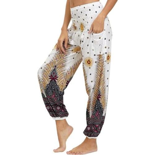 Womens Palazzo Yoga Pants,Boho Vintage Hippie Bohemian Pilate Trousers with 2Pockets.Loose Casual Beach Trousers