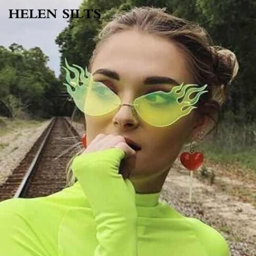 Women Rimless Fire Flame Sun Glasses Eyewear Unique Fashion Cool Street Beat Women Sunglasses Shades UV400 Wave Eyeglasses H34