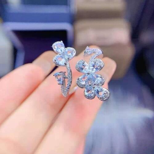 Natural High-quality Aquamarine S925 Sterling Silver Luxury Ring Fine Fashion Wedding Jewelry for Women MeiBaPJFS