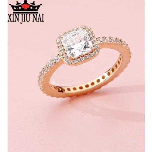 Brand Design New Fashion Elegant Luxury Charm Crystal Ring Jewelry Gold Color Wedding Bride Accessories for Women silver 925ring