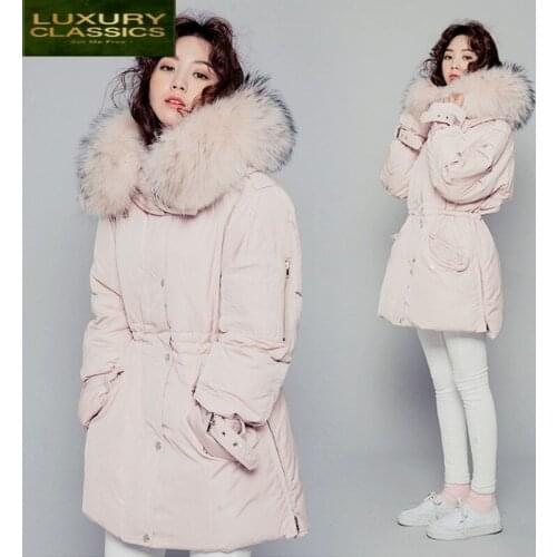 Female Winter Pink Coat Warm Fit 90% Duck Down Jacket Women Clothes 2021 Korean Real Raccoon Fur Hooded Down Parka 202101