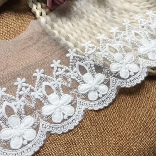 1 Meter/lot 14CM Wide White Cotton Garment Accessory Embroidery Lace Trim DIY Manual Floral Lace Fabric Materials Free Shipping