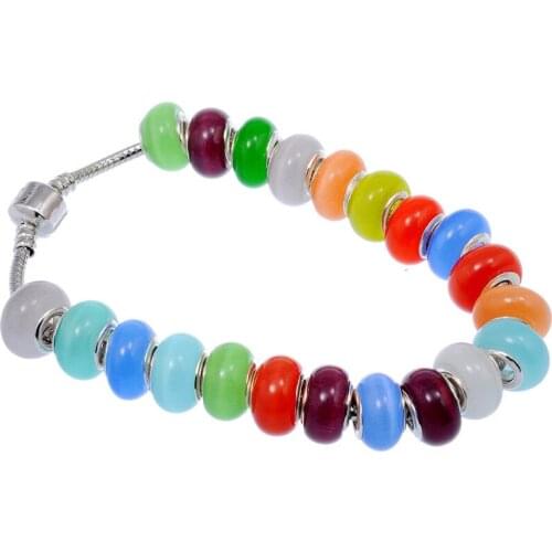 10Pcs Big Hole Cat Eye European Bulk Lots Spacer Beads Charms Fit Pandora Bracelet for Jewelry Making DIY Women Girls Earrings