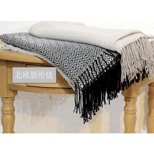 2020Nordic wind autumn winter new woven blanket jacquard diamond tassel blanket knitting blanket imitation cashmere blanketShawl