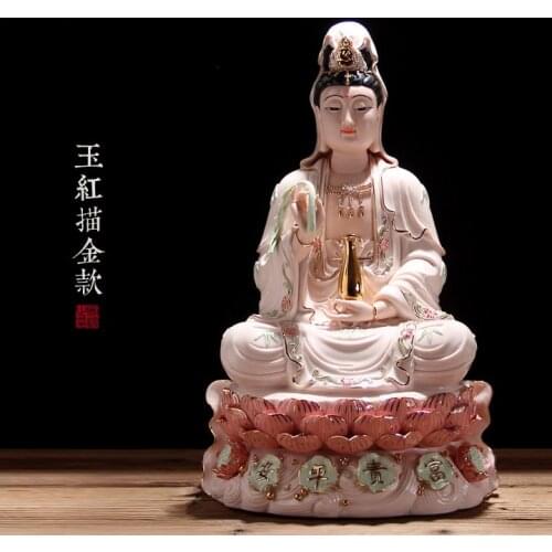 2021 high-grade home family efficacious Talisman FENG SHUI Mascot Guanyin Buddha Porcelain jade carving Sculpture statue 30cm