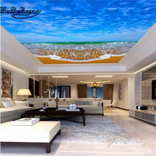Beibehang Large Custom Wallpaper Mural Blue Sky Sea Beach Ceiling Zenith Mural Backdrop Living Room Bedroom