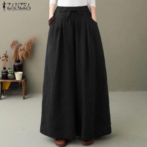 ZANZEA Autumn Trousers Stylish Womens Wide Leg Pants Casual Pantalon Palazzo Female Elastic Waist Culottes Turnip
