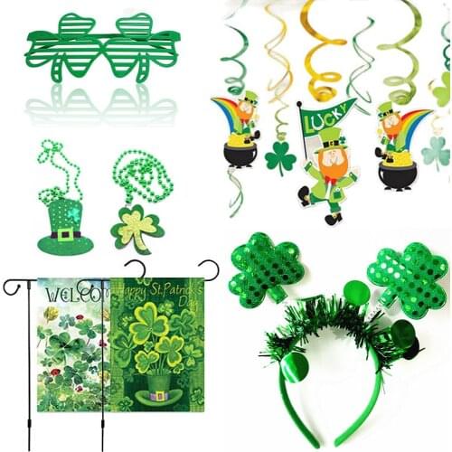 St. Patricks Day Irish Theme Party Parade Cosplay Decoration Clover Glasses Bead Chain Mini Banner Party Decoration nn62