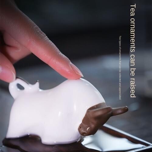 Tea Ornaments Decoration Ceramic Cow Tea Ornaments Tea Set Ru-Porcelain Gracked Glaze Supportable Tea Set Kung Fu tea pet
