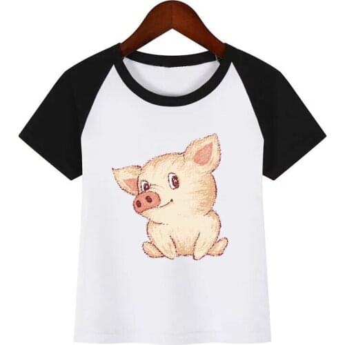 Kids Summer Tops Boys Girls Watercolor Cut Pig Print T-shirt Children Funny Animal Short Sleeve Baby Clothing