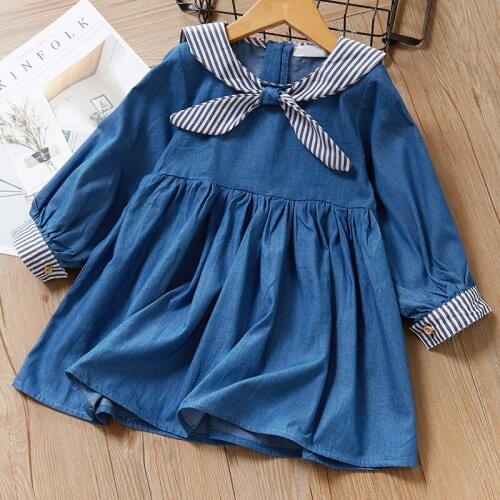 Sailor Collar Party Dress Kids Baby Girls Long Sleeve Princess Party Pageant Holiday Dresses Kid Suit Costume Children Clothing