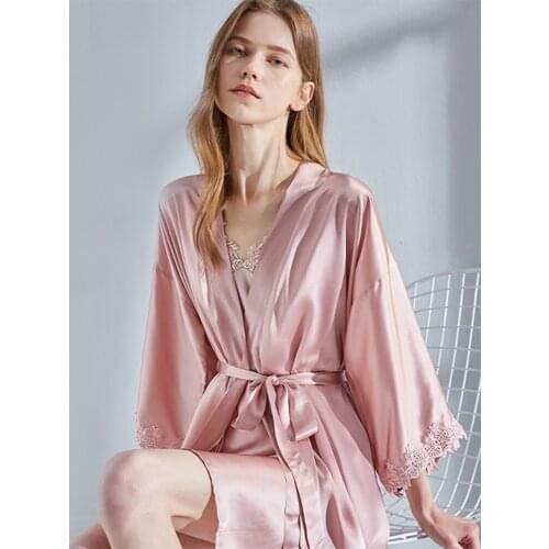 Real Silk Robe Women Nightgown Bride Bridesmaid Wedding Robe 2PC Set Nightdress Pure Silk Sleeping Dress Bathrobe Women 16mm