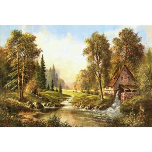 Classical Landscape Oil Painting Print On Canvas Scenery Canvas Art Painting Forest House Poster for Living Room Wall Decoration