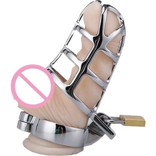 Alloy Cage Chastity Device Matel Cock BDSM Bondage Penis Ring Lock Restraint Male Sex Toys For 40-45-50mm Ring Choose