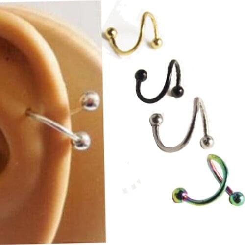 SaYao 2pcs Free Shipping S Labret Ring surgical Stainless Steel Bar Spiral Twister Tragus Ear Piercing Helix ring Body Jewelry