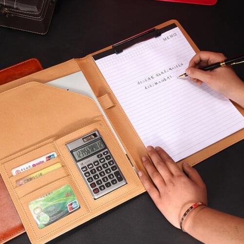 High Quality Modern Fashion Men design A4 Zipped Multifunction Business Meeting Folder File Bag with A4 writing pad Office Tool