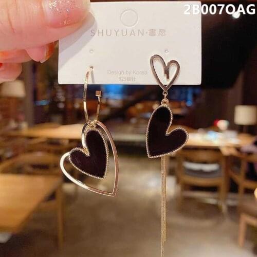 Trendy Temperamental Asymmetric Heart-shaped Earrings Korean Exquisite Simple Alloy Tassel Drop Earrings Jewelry Gift Classic