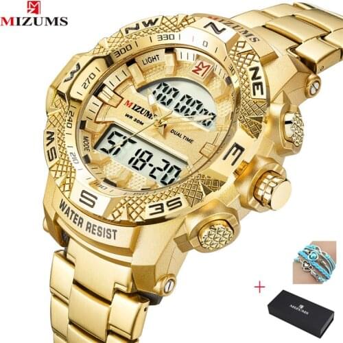 Relogio Masculino MIZUMS Men Sports Watches Mens Double movement Quartz LED Digital Clock Male Waterproof Military Wristwatch