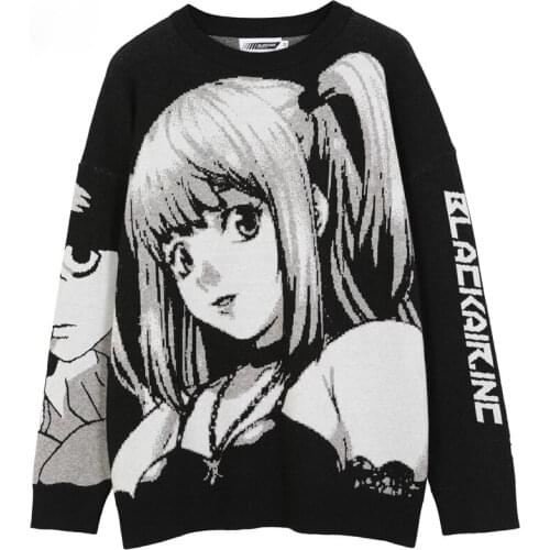 Womens Anime Girl Knitted Sweater Hip Hop Vintage Loose Pullover Men Harajuku Sailor Moon Japanese Otaku Oversized Streetwear